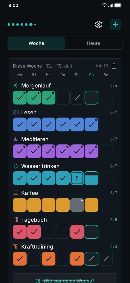 App-Screenshot: Wochen-Grid