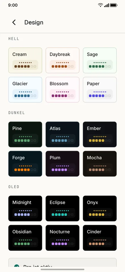 App-Screenshot: Theme-Katalog