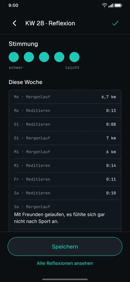 App-Screenshot: Wochenreflexion