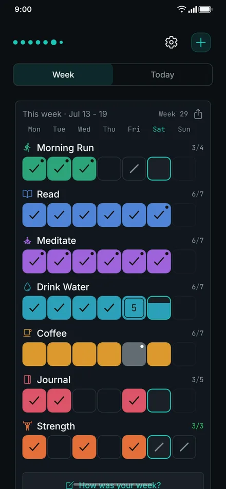 App screenshot: weekly grid