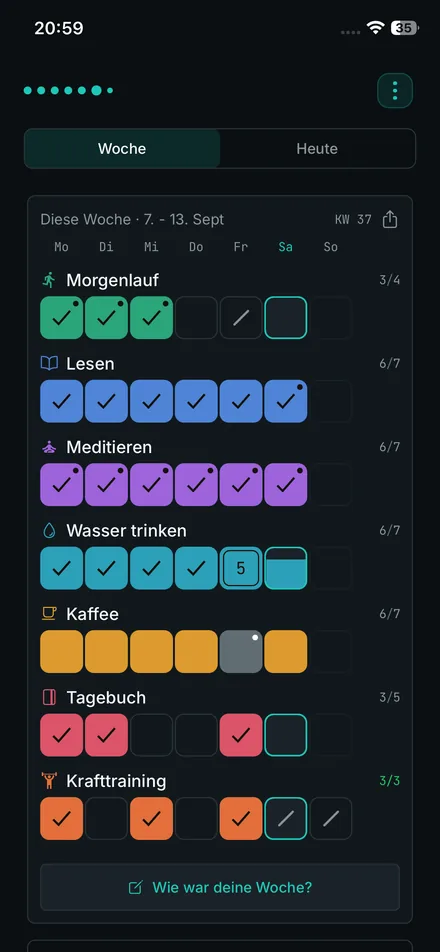 iPhone-Screenshot: Wochen-Grid