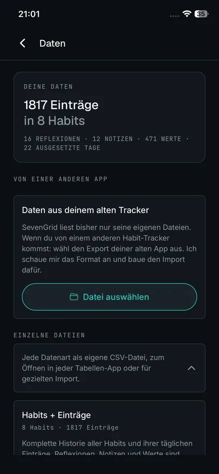 iPhone-Screenshot: Daten, Import und Export