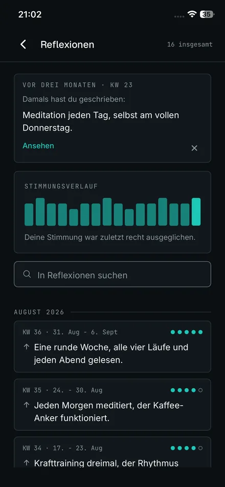 iPhone-Screenshot: Reflexions-Übersicht