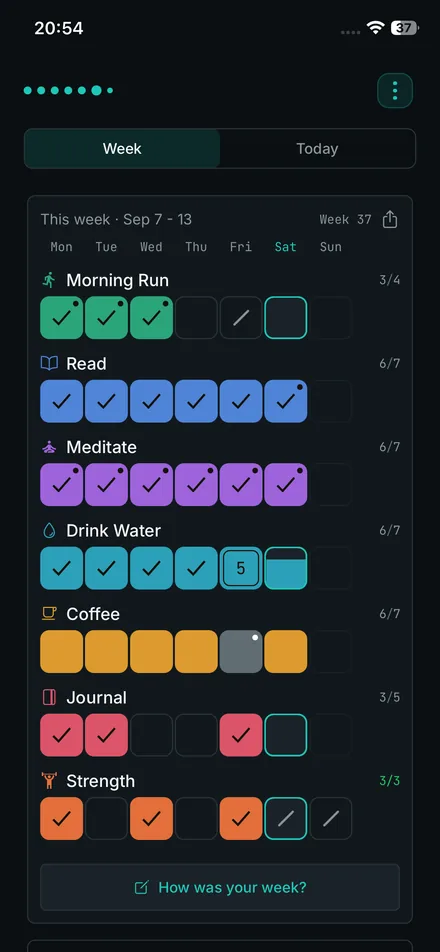 iPhone screenshot: Weekly grid