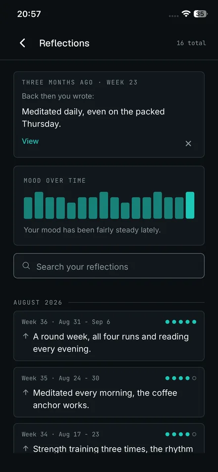 iPhone screenshot: Reflections overview